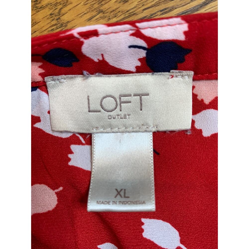 Loft Outlet Women's XL Long Sleeve Red Floral Print Blouse & Navy - Picture 6 of 8